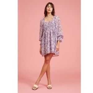 Lucy Paris NWT Lavender  Floral Long Sleeve Tie Back Mini Dress Size‎ Small